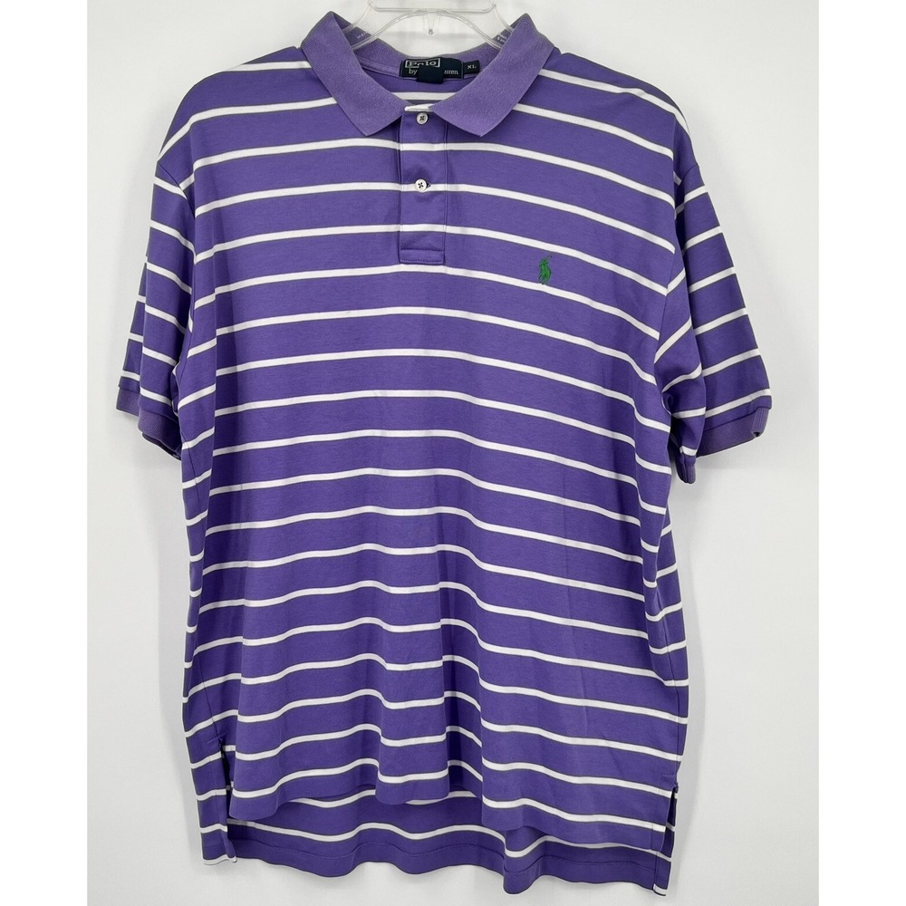 Ralph Lauren Polo Shirt Mens Extra Large Purple White Stripe Pullover Golf Rugby